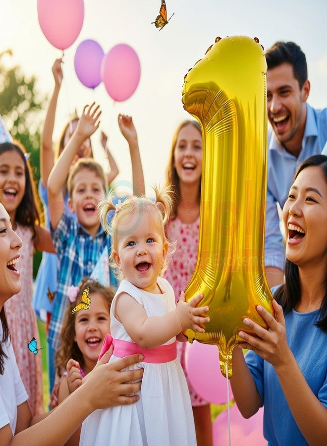 بروبسيكل بالون هيليوم ذهبي اللون من بروبسيكل، مقاس 32 بوصة، على شكل رقم 1، لتزيين حفلات أعياد الميلاد | بالونات عيد ميلاد/ذكرى سنوية | رقم واحد - Image 4